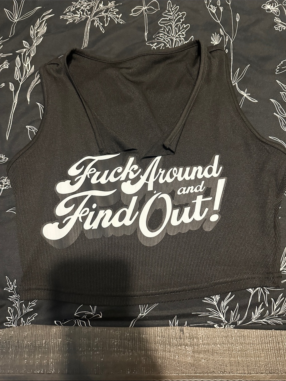 Graphic Crop Tank Top - Black with White Script